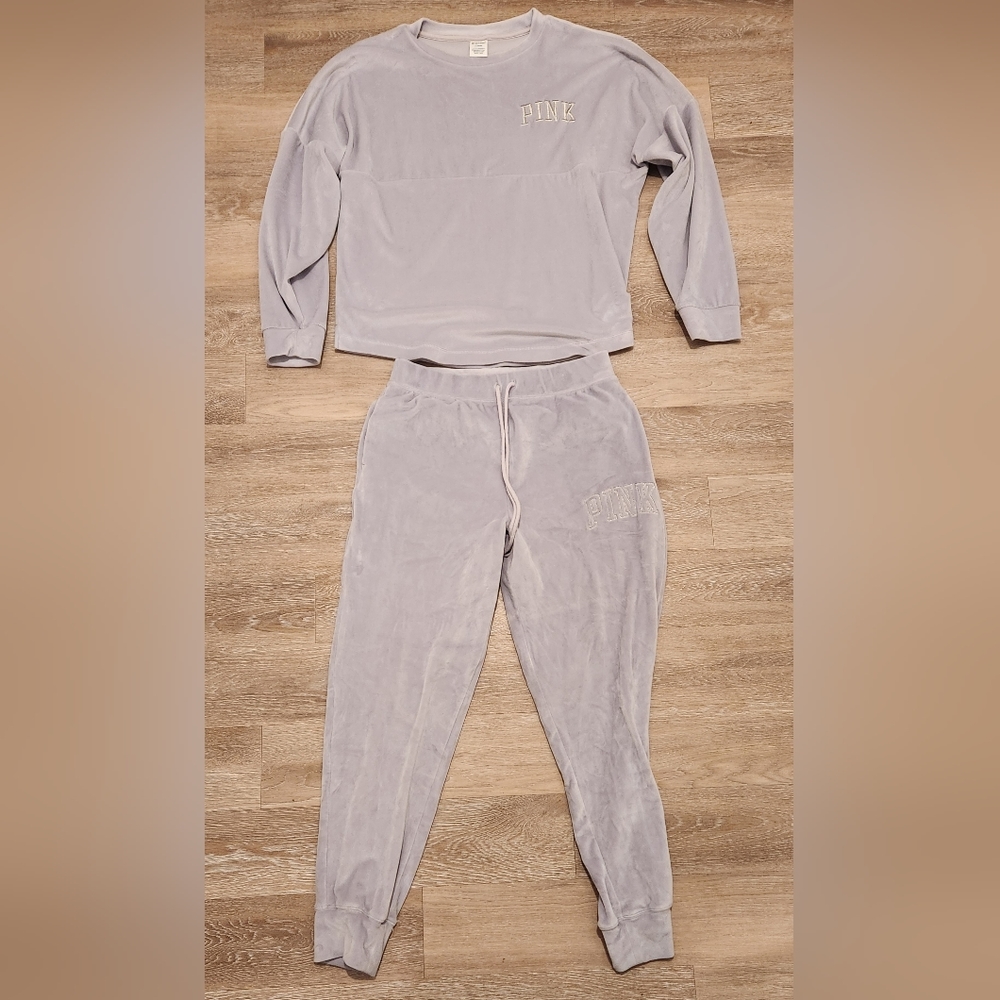 Victoria's Secret PINK light grey track suit top and jogger set - size medium